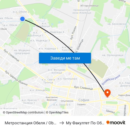 Метростанция Обеля / Obelya Metro Station (6241) to Му Факултет По Обществено Здраве map