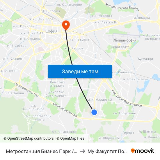 Метростанция Бизнес Парк / Business Park Metro Station (2490) to Му Факултет По Обществено Здраве map