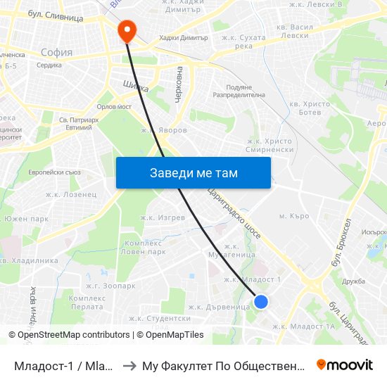 Младост-1 / Mladost 1 to Му Факултет По Обществено Здраве map