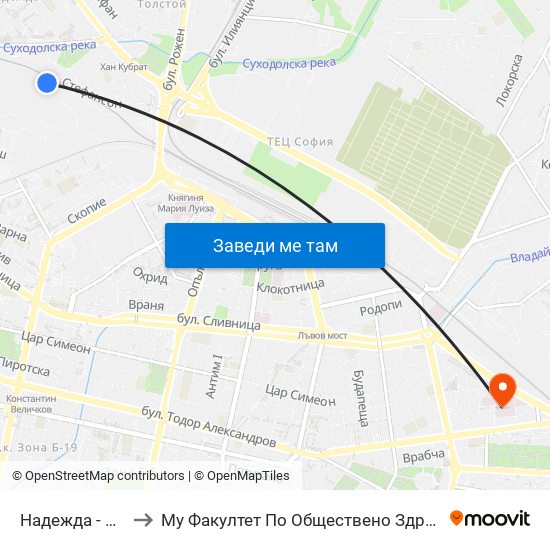 Надежда - Сп. to Му Факултет По Обществено Здраве map