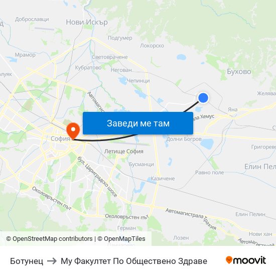 Ботунец to Му Факултет По Обществено Здраве map