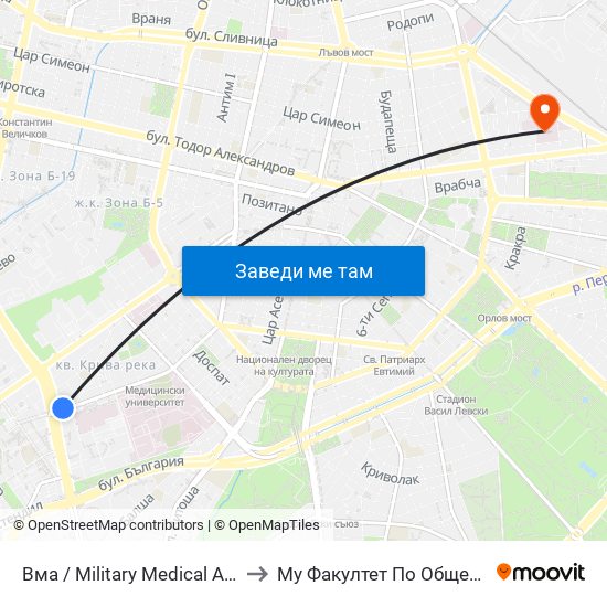 Вма / Military Medical Academy (0418) to Му Факултет По Обществено Здраве map