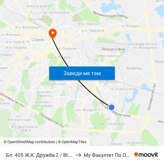 Бл. 405 Ж.К. Дружба 2 / Bl. 405, Druzhba 2 Qr. (1487) to Му Факултет По Обществено Здраве map