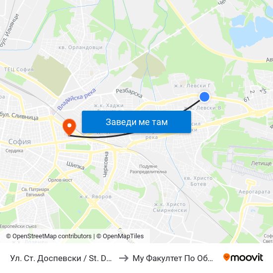 Ул. Ст. Доспевски / St. Dostoevsky St. (2182) to Му Факултет По Обществено Здраве map