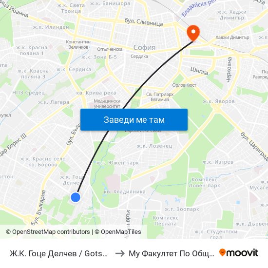 Ж.К. Гоце Делчев / Gotse Delchev Qr. (0600) to Му Факултет По Обществено Здраве map