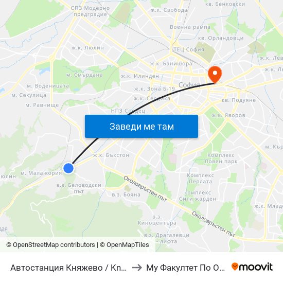 Автостанция Княжево / Knyazhevo Bus Station (6035) to Му Факултет По Обществено Здраве map