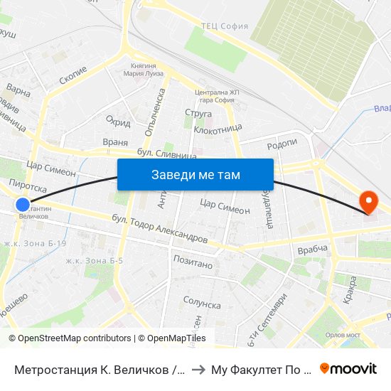 Метростанция К. Величков / K. Velichkov Metro Station (1051) to Му Факултет По Обществено Здраве map