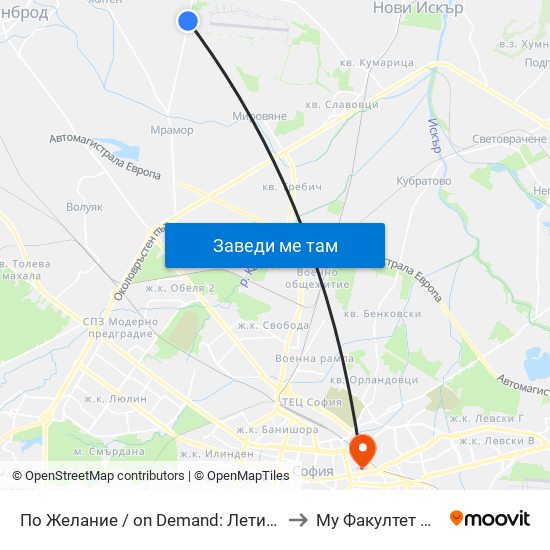 По Желание / on Demand: Летище Доброславци / Dobroslavtsi Airport (1002) to Му Факултет По Обществено Здраве map