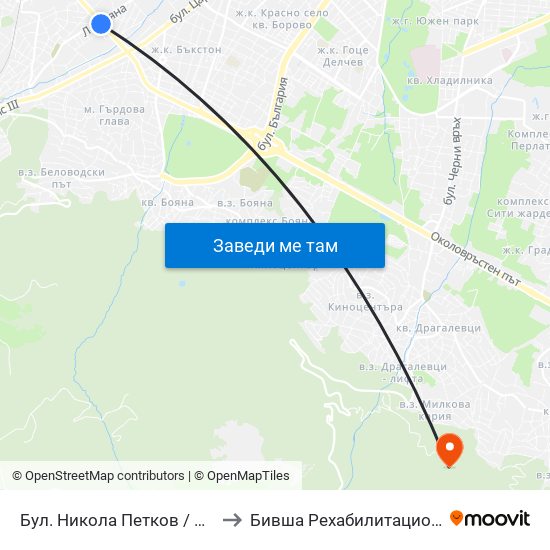 Бул. Никола Петков / Nikola Petkov Blvd. (0350) to Бившa Рехабилитационна База ""Драгалевци"" map