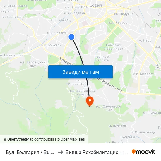 Бул. България / Bulgaria Blvd. (0290) to Бившa Рехабилитационна База ""Драгалевци"" map