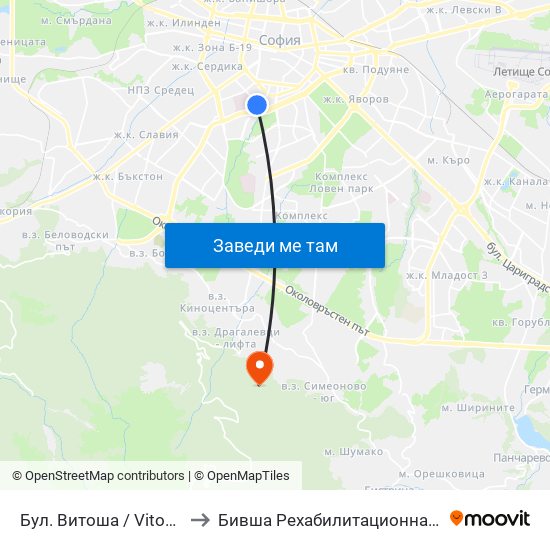 Бул. Витоша / Vitosha Blvd. (0302) to Бившa Рехабилитационна База ""Драгалевци"" map