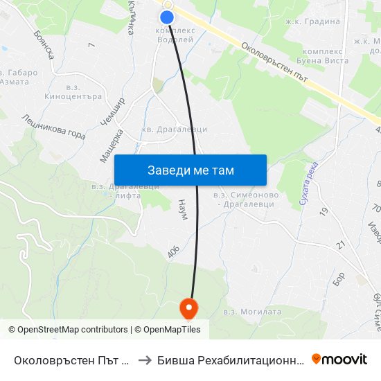 Околовръстен Път / Ring Road (1177) to Бившa Рехабилитационна База ""Драгалевци"" map