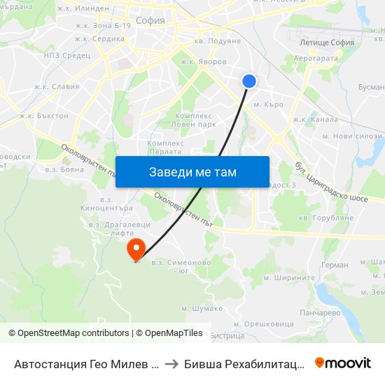 Автостанция Гео Милев / Geo Milev Bus Station (0052) to Бившa Рехабилитационна База ""Драгалевци"" map