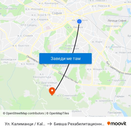 Ул. Калиманци / Kalimantsi St. (1972) to Бившa Рехабилитационна База ""Драгалевци"" map