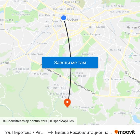 Ул. Пиротска / Pirotska St. (2111) to Бившa Рехабилитационна База ""Драгалевци"" map