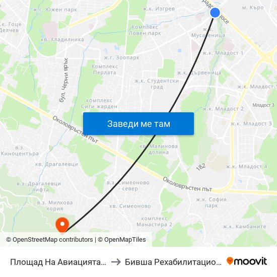 Площад На Авиацията / Aviation Square (1257) to Бившa Рехабилитационна База ""Драгалевци"" map