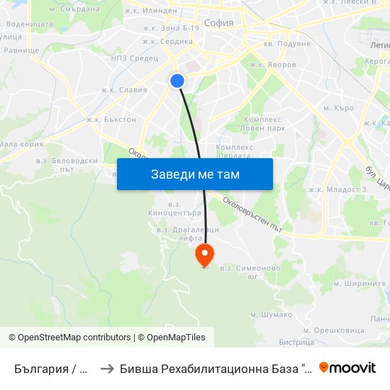 България / Bulgaria to Бившa Рехабилитационна База ""Драгалевци"" map