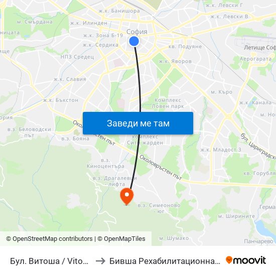 Бул. Витоша / Vitosha Blvd. (2825) to Бившa Рехабилитационна База ""Драгалевци"" map