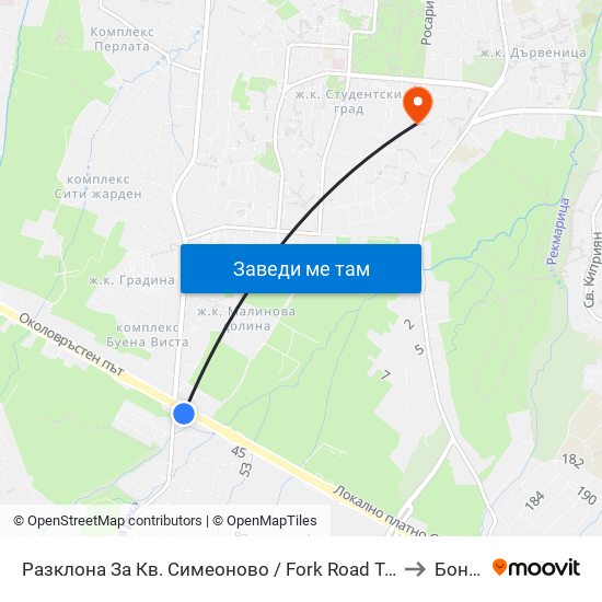 Разклона За Кв. Симеоново / Fork Road To Simeonovo Qr. (1459) to Бонсист map