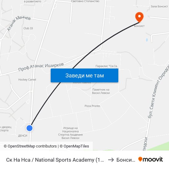 Ск На Нса / National Sports Academy (1609) to Бонсист map