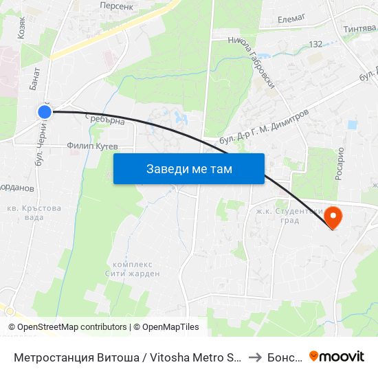 Метростанция Витоша / Vitosha Metro Station (2654) to Бонсист map