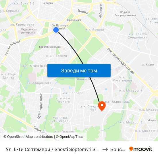 Ул. 6-Ти Септември / Shesti Septemvri St. (1808) to Бонсист map