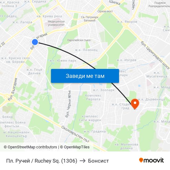 Пл. Ручей / Ruchey Sq. (1306) to Бонсист map