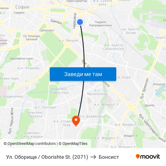 Ул. Оборище / Oborishte St. (2071) to Бонсист map