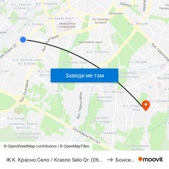 Ж.К. Красно Село / Krasno Selo Qr. (0638) to Бонсист map