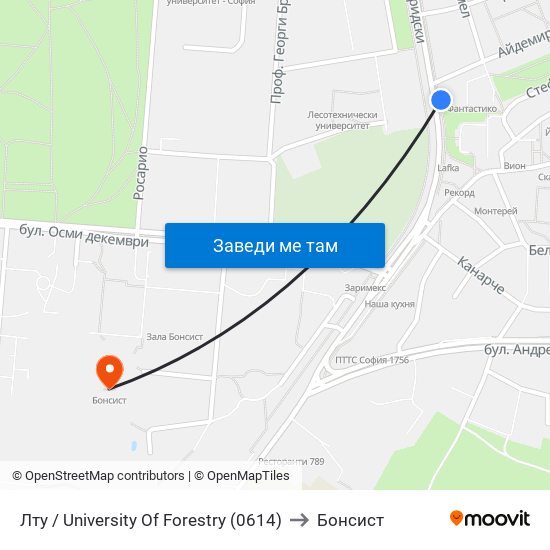 Лту / University Of Forestry (0614) to Бонсист map