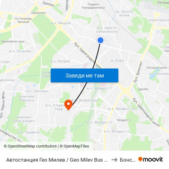 Автостанция Гео Милев / Geo Milev Bus Station (0052) to Бонсист map