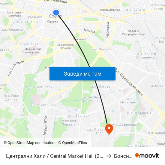 Централни Хали / Central Market Hall (2337) to Бонсист map