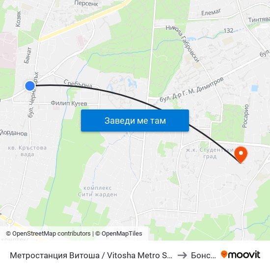 Метростанция Витоша / Vitosha Metro Station (2755) to Бонсист map