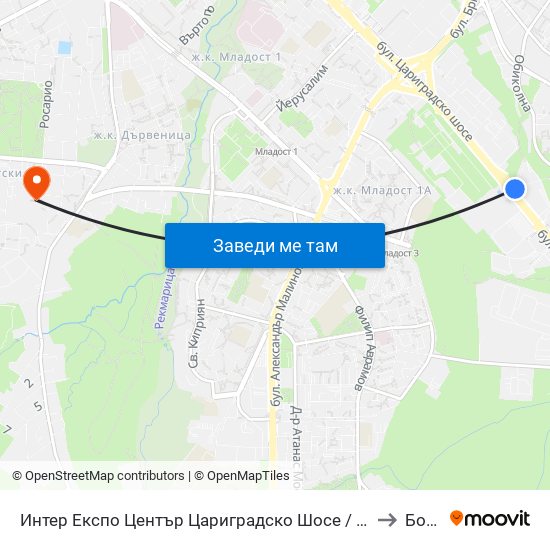 Интер Експо Център Цариградско Шосе / Inter Expo Center – Tsarigradsko Shose to Бонсист map