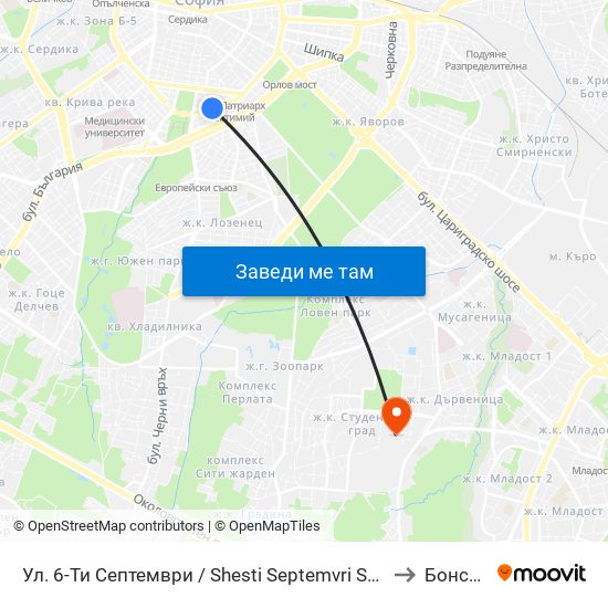 Ул. 6-Ти Септември / Shesti Septemvri St. (1806) to Бонсист map