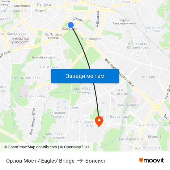 Орлов Мост / Eagles' Bridge to Бонсист map