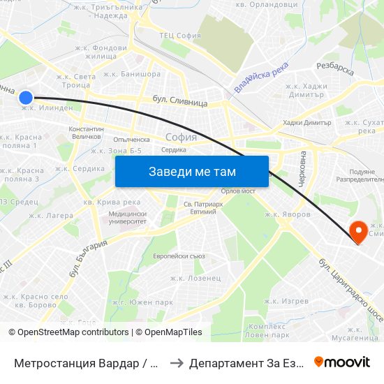 Метростанция Вардар / Vardar Metro Station (1045) to Департамент За Езиково Обучение - Ичс map