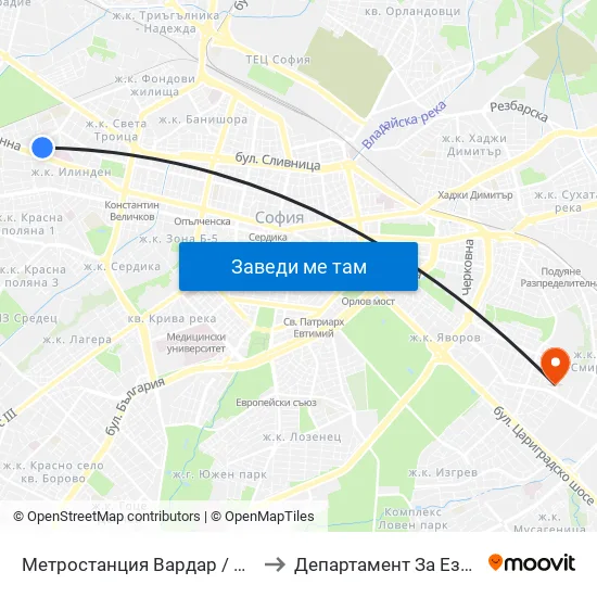Ⓜ️ Метростанция Вардар / Vardar Metro Station (1044) to Департамент За Езиково Обучение - Ичс map