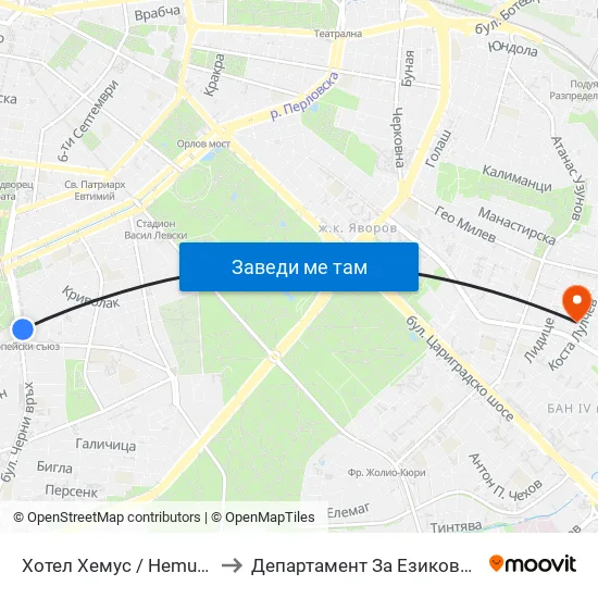 Ⓜ️ Хотел Хемус / Hemus Hotel (2330) to Департамент За Езиково Обучение - Ичс map
