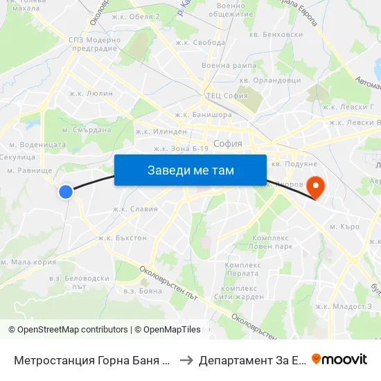 Ⓜ️ Метростанция Горна Баня / Gorna Banya Metro Station (0683) to Департамент За Езиково Обучение - Ичс map
