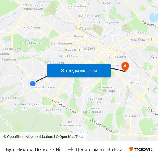 Бул. Никола Петков / Nikola Petkov Blvd. (0350) to Департамент За Езиково Обучение - Ичс map