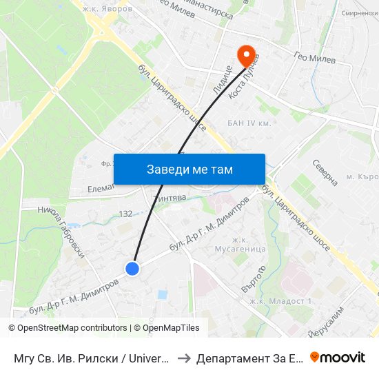Мгу Св. Ив. Рилски / University Of Mining And Geology (1033) to Департамент За Езиково Обучение - Ичс map