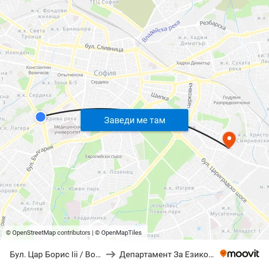 Бул. Цар Борис Ііі / Boris III Blvd. (0389) to Департамент За Езиково Обучение - Ичс map