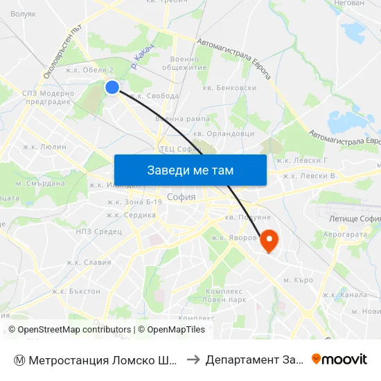 Ⓜ️ Метростанция Ломско Шосе / Lomsko Shose Metro Station (2660) to Департамент За Езиково Обучение - Ичс map