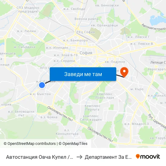 🚌 Автостанция Овча Купел / Ovcha Kupel Bus Station (2705) to Департамент За Езиково Обучение - Ичс map
