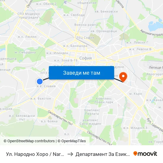 Ул. Народно Хоро / Narodno Horo St. (2054) to Департамент За Езиково Обучение - Ичс map