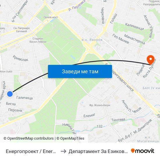 Енергопроект / Energoproekt (0574) to Департамент За Езиково Обучение - Ичс map