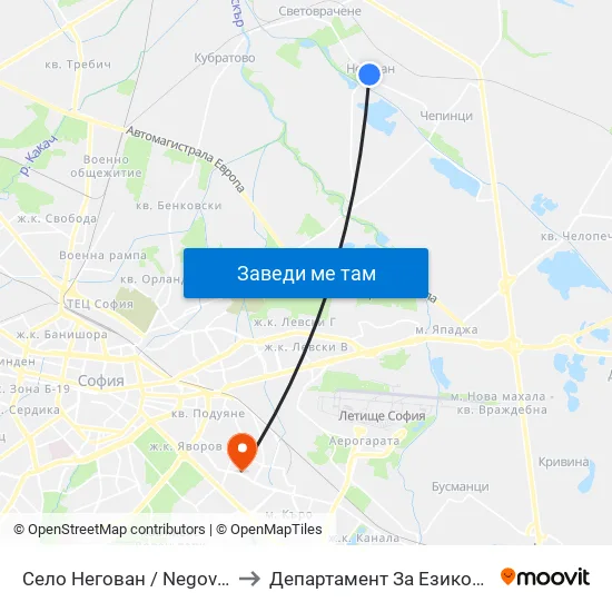 Село Негован / Negovan Village (1555) to Департамент За Езиково Обучение - Ичс map