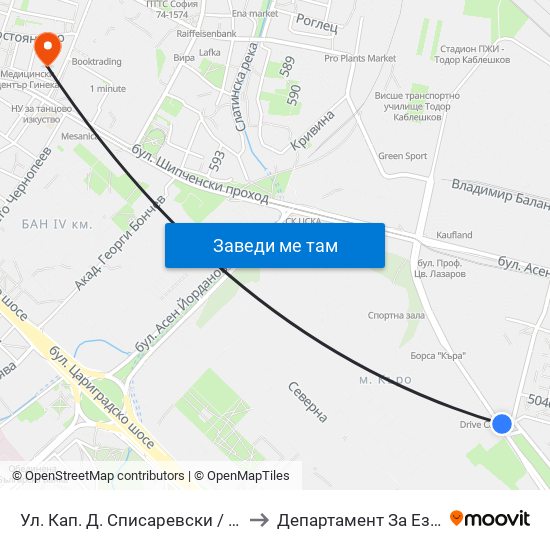 Ул. Кап. Д. Списаревски / Capt. D. Spisarevski St. (1985) to Департамент За Езиково Обучение - Ичс map