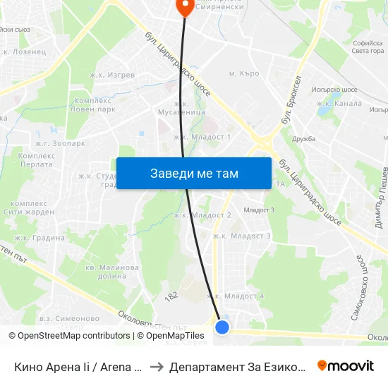 Кино Арена Іі / Arena II Cinema (2648) to Департамент За Езиково Обучение - Ичс map